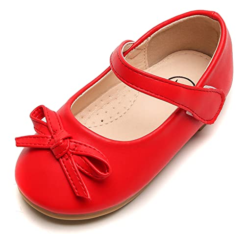 WUIWUIYU Girl's Cute Bowknot Mary Jane Flats(Toddlers/Little Kids) Red Size 1