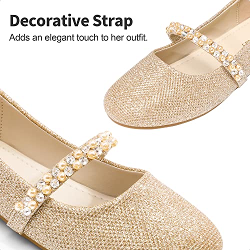 DREAM PAIRS Girls Party Shoes Ballet Flats Girls Mary Jane Flower Princess Shoes,SERENA-100-KIDS-NEW-E,Gold-Glitter-1,1.5 UK/34 (EUR)