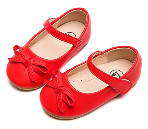 WUIWUIYU Girl's Cute Bowknot Mary Jane Flats(Toddlers/Little Kids) Red Size 1
