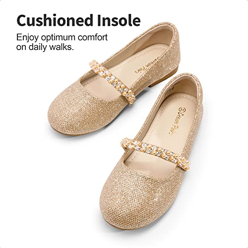 DREAM PAIRS Girls Party Shoes Ballet Flats Girls Mary Jane Flower Princess Shoes,SERENA-100-KIDS-NEW-E,Gold-Glitter-1,1.5 UK/34 (EUR)