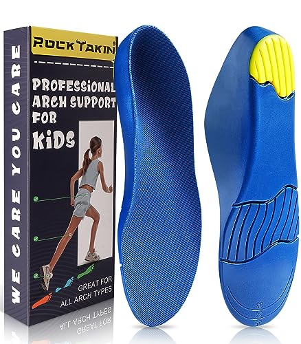 ROCKTAKIN Kids Arch Support Shoe Inserts, Children Orthotics Shoe Insoles with PU Foam Cushioning for Flat feet, Plantar Fasciitis, Feet Heel Pain Relief