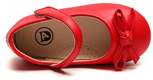 WUIWUIYU Girl's Cute Bowknot Mary Jane Flats(Toddlers/Little Kids) Red Size 1
