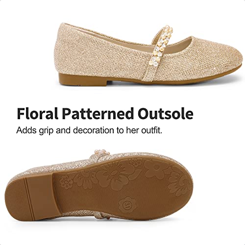 DREAM PAIRS Girls Party Shoes Ballet Flats Girls Mary Jane Flower Princess Shoes,SERENA-100-KIDS-NEW-E,Gold-Glitter-1,1.5 UK/34 (EUR)