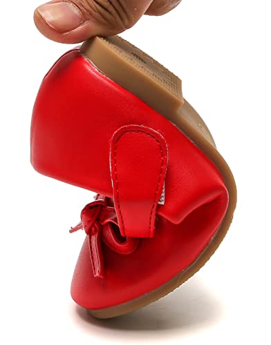 WUIWUIYU Girl's Cute Bowknot Mary Jane Flats(Toddlers/Little Kids) Red Size 1
