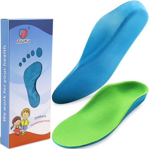 Ailaka Kids Orthotic Arch Support Shoe Insoles, Children PU Foam Cushioning Inserts for Flat feet, Plantar Fasciitis, Feet Heel Pain Relief, 1/2.5 UK, Green