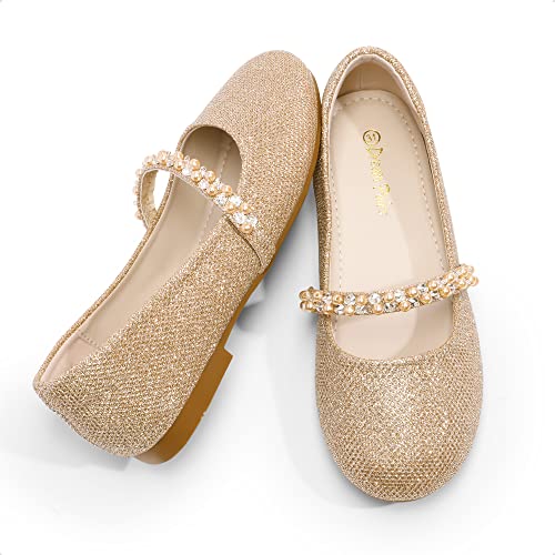 DREAM PAIRS Girls Party Shoes Ballet Flats Girls Mary Jane Flower Princess Shoes,SERENA-100-KIDS-NEW-E,Gold-Glitter-1,1.5 UK/34 (EUR)