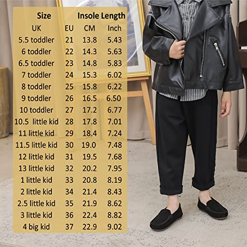 WUIWUIYU Kid's Boy's Girl's Slip-On Moccasin Suede Loafers Flats Boat Shoes Size 8 Child Black