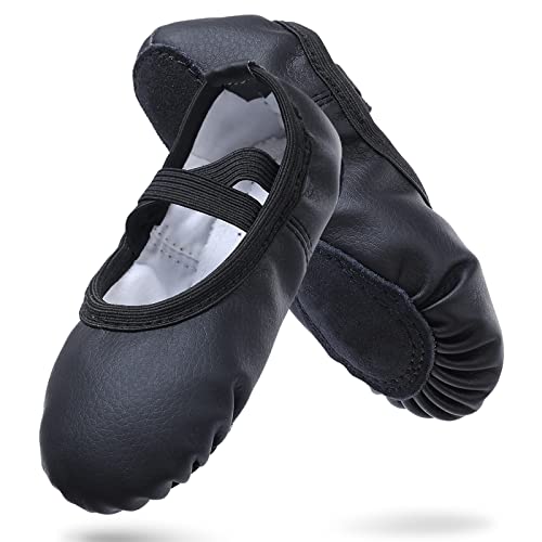 Ballet Shoes for Girls Split Sole Dance Flats Leather Ballet Slippers Gymnastics Shoes for Kids Toddlers Women Adults Black 2 UK
