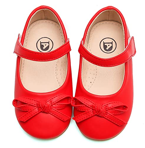 WUIWUIYU Girl's Cute Bowknot Mary Jane Flats(Toddlers/Little Kids) Red Size 1