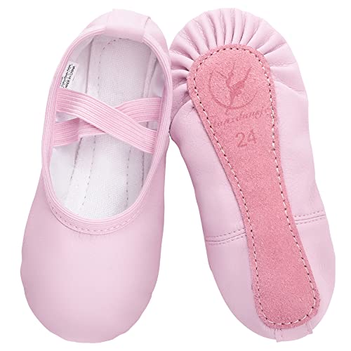 Ballet Shoes for Girls Leather Ballet Dance Slipper Full Leather Sole Ballet Flats for Kids Toddler Child Women Adults Pink Size 10UK child-EU28