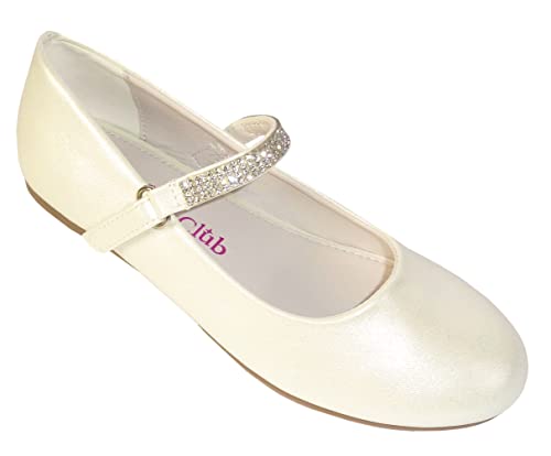 Girls Ivory Ballerina Flower Girl Shoes with Diamante Strap