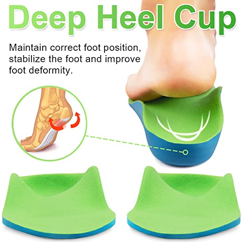 Ailaka Kids Orthotic Arch Support Shoe Insoles, Children PU Foam Cushioning Inserts for Flat feet, Plantar Fasciitis, Feet Heel Pain Relief, 1/2.5 UK, Green