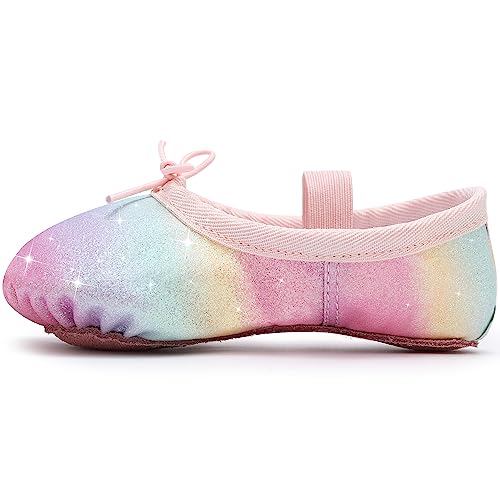 Ballet Shoes for Girls Glitter Ballet Dance Shoes Leather Dance Slippers Full Sole Ballet Dance Flats for Childrens Kids Toddler for Dance Performance Gymnastics Pink 7 Little Kid