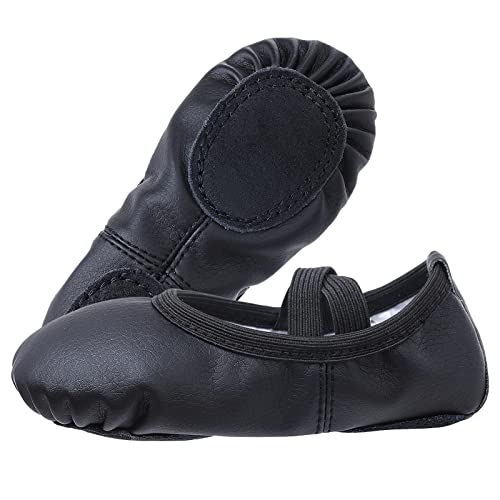 Ballet Shoes for Girls Split Sole Dance Flats Leather Ballet Slippers Gymnastics Shoes for Kids Toddlers Women Adults Black 2 UK