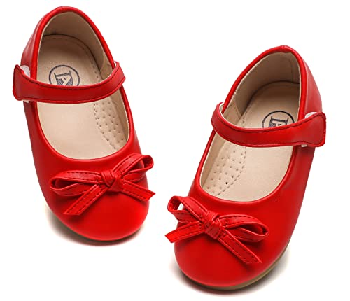WUIWUIYU Girl's Cute Bowknot Mary Jane Flats(Toddlers/Little Kids) Red Size 1