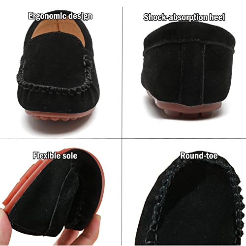 WUIWUIYU Kid's Boy's Girl's Slip-On Moccasin Suede Loafers Flats Boat Shoes Size 8 Child Black