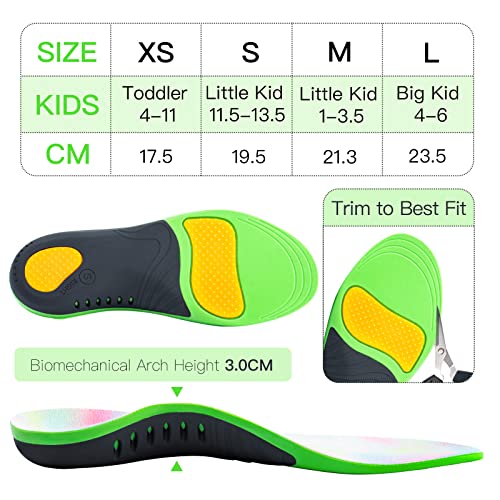 Kids Orthotic Insoles Arch Support Shoe Inserts, Deep Heel Cup Inner Sole Flat Feet, Plantar Fasciitis, Over Pronation, Foot Arch Heel Pain Relief, Active Children Shock Absorbing Sport Insoles