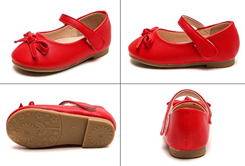 WUIWUIYU Girl's Cute Bowknot Mary Jane Flats(Toddlers/Little Kids) Red Size 1