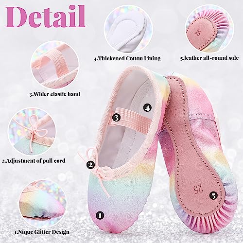 Ballet Shoes for Girls Glitter Ballet Dance Shoes Leather Dance Slippers Full Sole Ballet Dance Flats for Childrens Kids Toddler for Dance Performance Gymnastics Pink 7 Little Kid