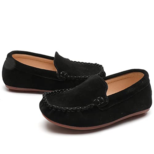 WUIWUIYU Kid's Boy's Girl's Slip-On Moccasin Suede Loafers Flats Boat Shoes Size 8 Child Black