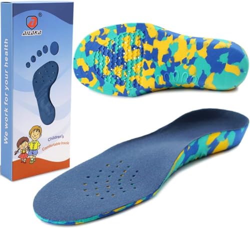 Ailaka Kids Orthotic Cushioning Arch Support Shoe Insoles, Children EVA Foam Inserts for Flat Feet, Plantar Fasciitis, Junior UK 2.5-4 / EU 35-37, Blue