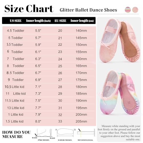 Ballet Shoes for Girls Glitter Ballet Dance Shoes Leather Dance Slippers Full Sole Ballet Dance Flats for Childrens Kids Toddler for Dance Performance Gymnastics Pink 7 Little Kid