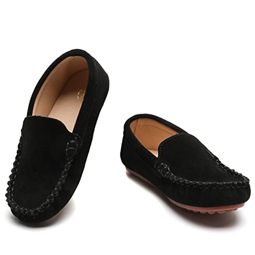 WUIWUIYU Kid's Boy's Girl's Slip-On Moccasin Suede Loafers Flats Boat Shoes Size 8 Child Black