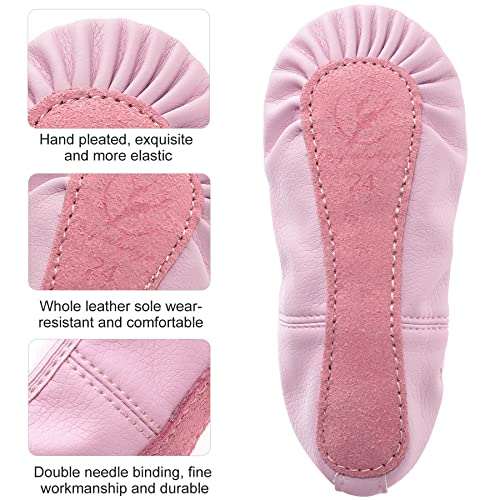 Ballet Shoes for Girls Leather Ballet Dance Slipper Full Leather Sole Ballet Flats for Kids Toddler Child Women Adults Pink Size 10UK child-EU28