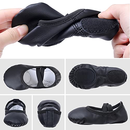 Ballet Shoes for Girls Split Sole Dance Flats Leather Ballet Slippers Gymnastics Shoes for Kids Toddlers Women Adults Black 2 UK