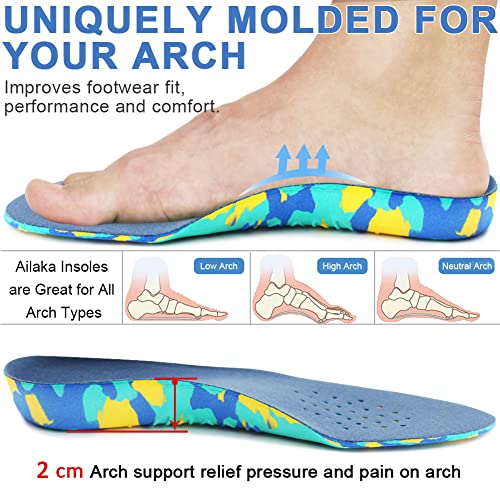 Ailaka Kids Orthotic Cushioning Arch Support Shoe Insoles, Children EVA Foam Inserts for Flat Feet, Plantar Fasciitis, Junior UK 2.5-4 / EU 35-37, Blue