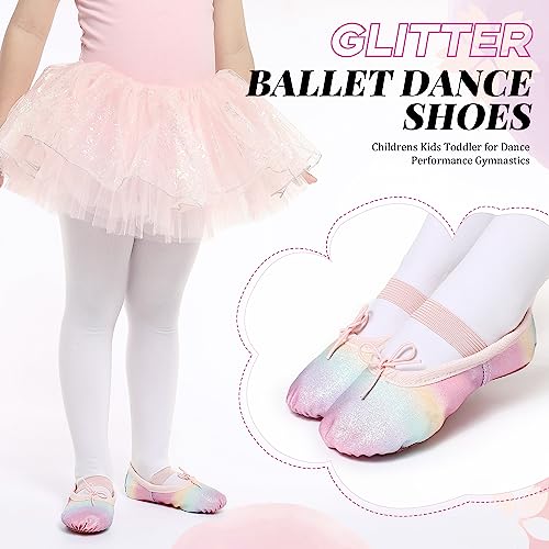 Ballet Shoes for Girls Glitter Ballet Dance Shoes Leather Dance Slippers Full Sole Ballet Dance Flats for Childrens Kids Toddler for Dance Performance Gymnastics Pink 7 Little Kid