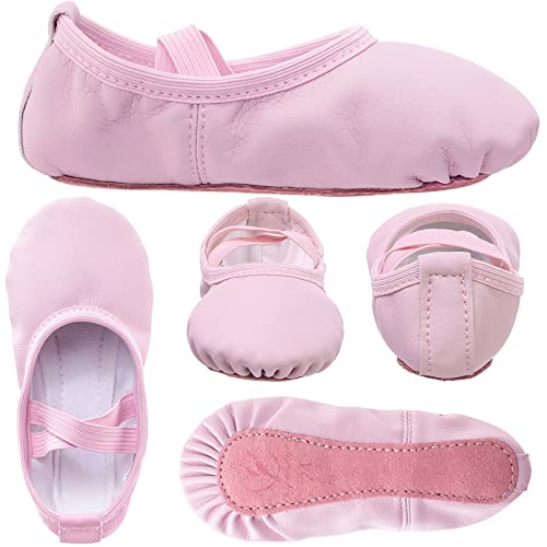 Ballet Shoes for Girls Leather Ballet Dance Slipper Full Leather Sole Ballet Flats for Kids Toddler Child Women Adults Pink Size 10UK child-EU28