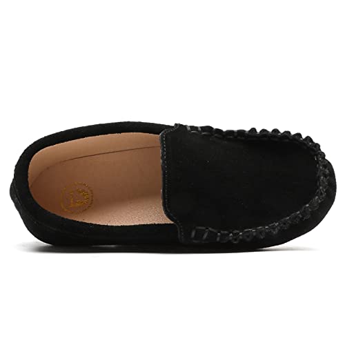 WUIWUIYU Kid's Boy's Girl's Slip-On Moccasin Suede Loafers Flats Boat Shoes Size 8 Child Black