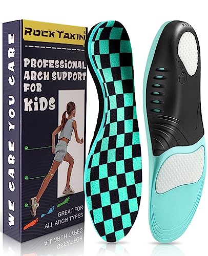 ROCKTAKIN Kids Arch Support Shoe Insoles, Plantar Fasciitis Orthotics Inserts Strong Support for Children's High Arch, Flatfoot Pain Relief, Posture Improve