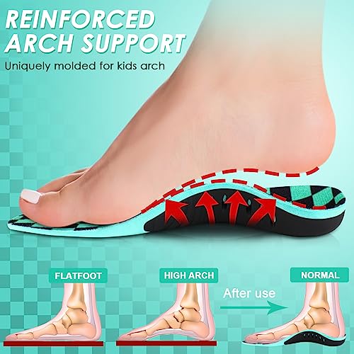 ROCKTAKIN Kids Arch Support Shoe Insoles, Plantar Fasciitis Orthotics Inserts Strong Support for Children's High Arch, Flatfoot Pain Relief, Posture Improve