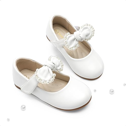DREAM PAIRS Girl's Dress Shoes, Mary Jane Flats for Flower Girl Party School Wedding, Size 10 US/9 UK Child Toddler, White/Pu, SDFL229K