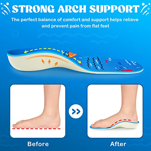 Kids Flat Feet Insoles - Kids Orthotic Arch Support Insoles for Plantar Fasciitis, Heel Pain, and Foot Pain - Children Insoles (Blue,4.5-6 UK)