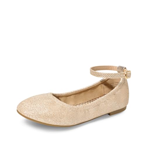 DREAM PAIRS Girls Dress Shoes Interchangeable Ankle Strap Flower Girl Ballet Flats (Little Kid/Big Kid),Sole-FINA-K,Gold/Glitter,13 UK Child/1 US Little Kid