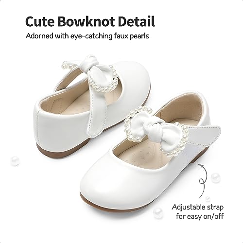 DREAM PAIRS Girl's Dress Shoes, Mary Jane Flats for Flower Girl Party School Wedding, Size 10 US/9 UK Child Toddler, White/Pu, SDFL229K