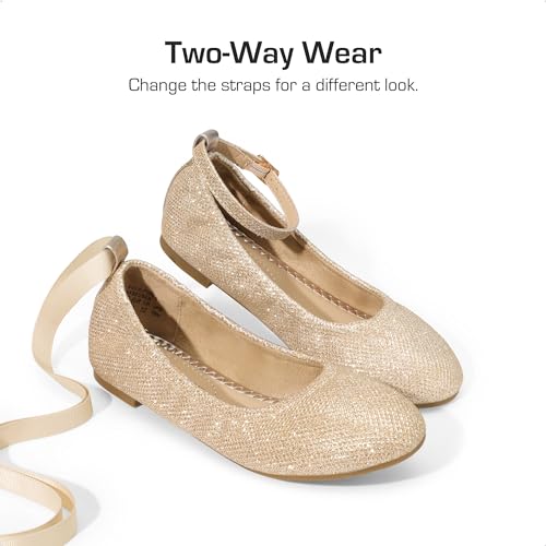 DREAM PAIRS Girls Dress Shoes Interchangeable Ankle Strap Flower Girl Ballet Flats (Little Kid/Big Kid),Sole-FINA-K,Gold/Glitter,13 UK Child/1 US Little Kid