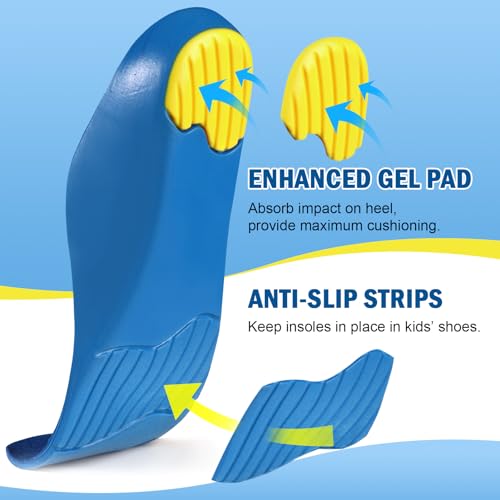 Ailaka Kids Orthotic Cushioning Arch Support Shoe Insoles, Children Pu Foam Inserts for Flat feet, Plantar Fasciitis, Feet Heel Pain Relief, Blue, 2-3.5 UK/EU 34-36 / CN 33-35