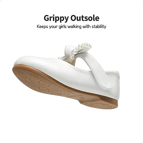 DREAM PAIRS Girl's Dress Shoes, Mary Jane Flats for Flower Girl Party School Wedding, Size 10 US/9 UK Child Toddler, White/Pu, SDFL229K