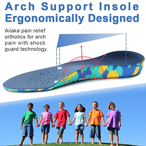 Ailaka Kids Orthotic Cushioning Arch Support Shoe Insoles, Children EVA Foam Inserts for Flat Feet, Plantar Fasciitis, Junior UK 2.5-4 / EU 35-37, Blue