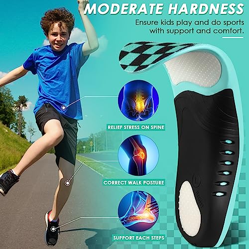 ROCKTAKIN Kids Arch Support Shoe Insoles, Plantar Fasciitis Orthotics Inserts Strong Support for Children's High Arch, Flatfoot Pain Relief, Posture Improve