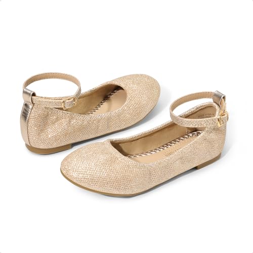 DREAM PAIRS Girls Dress Shoes Interchangeable Ankle Strap Flower Girl Ballet Flats (Little Kid/Big Kid),Sole-FINA-K,Gold/Glitter,13 UK Child/1 US Little Kid