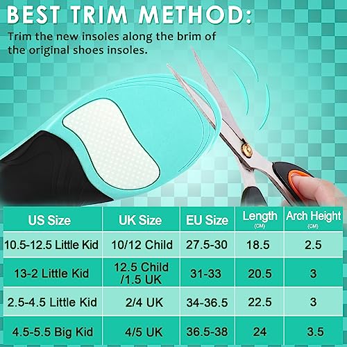 ROCKTAKIN Kids Arch Support Shoe Insoles, Plantar Fasciitis Orthotics Inserts Strong Support for Children's High Arch, Flatfoot Pain Relief, Posture Improve