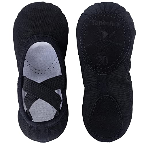 Tancefair Ballet Shoes for Girls Dance Shoes Canvas Ballet Flats Split Leather Sole Gymnastics Yoga Shoes for Toddlers Girls Women,Black,6.5 UK Child