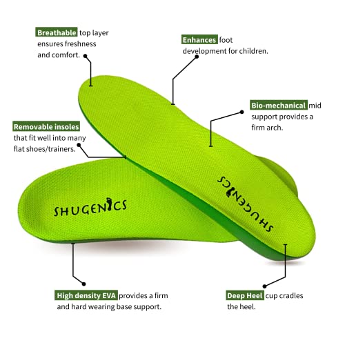 Shugenics Children’s Orthotic (M) Arch Support Full Length Firm EVA Insoles. Firm Inserts with Deep Heel Cup. Reduces Plantar Fasciitis, Pronation, Flat Feet, Severs Disease and Heel Pain