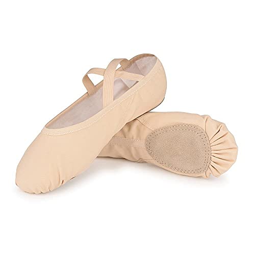 Girls Ballet Shoes Canvas Ballet Slipper Leather Split Sole Gymnastic Dance Flat Shoes for Women Children Adults Beige 5.5 UK