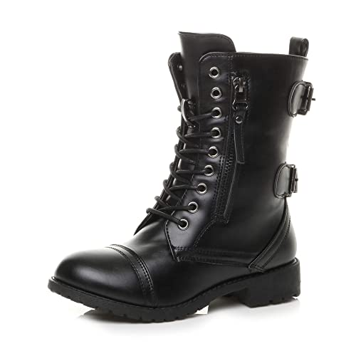 AJVANI Girls kids childrens flat low heel combat biker military ankle boots size 13